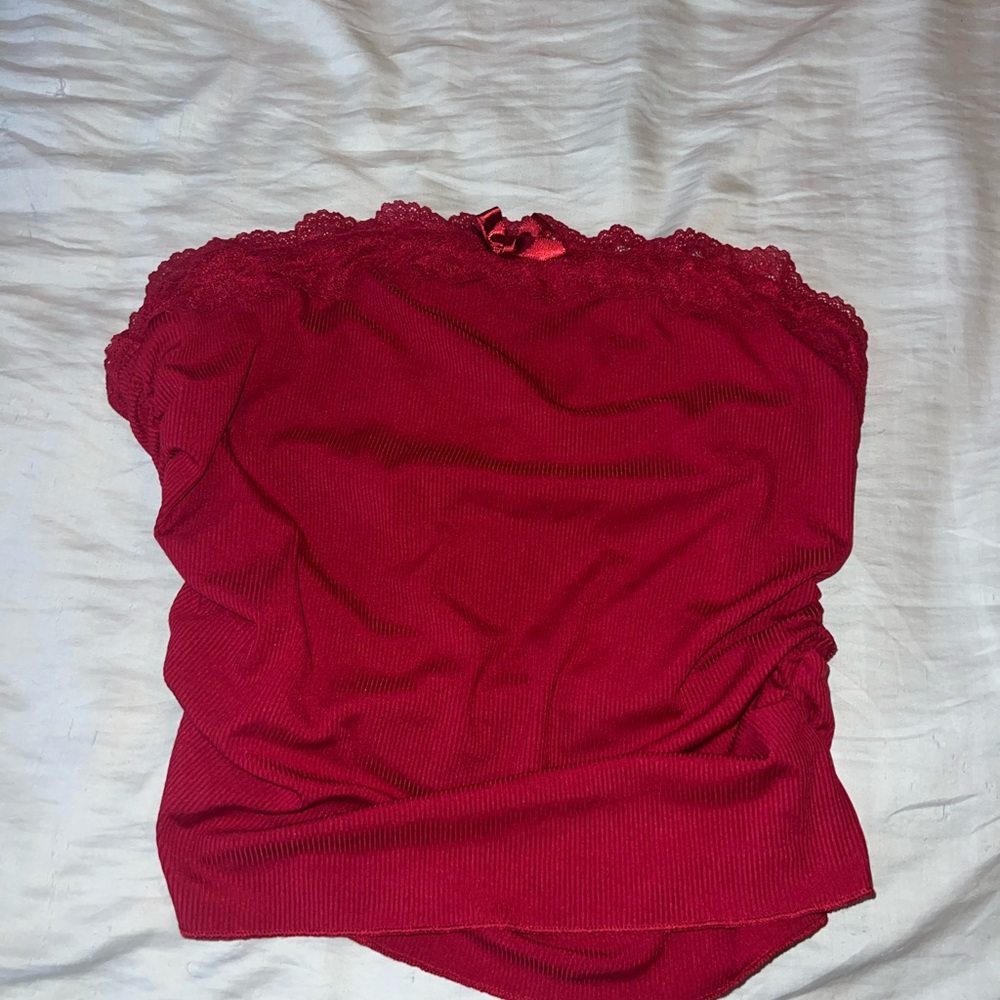 Red Lace Trim Tube Top